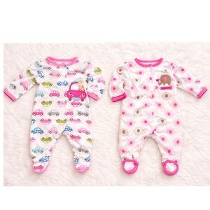 Adorable Kids Footies with Cars and Elephants Bundle set